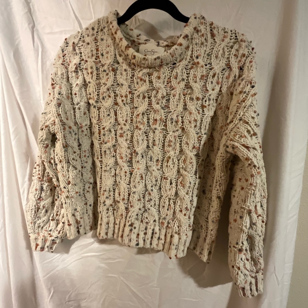 Jessica Simpson Cableknit Pom Pom Confetti Cropped Sweater